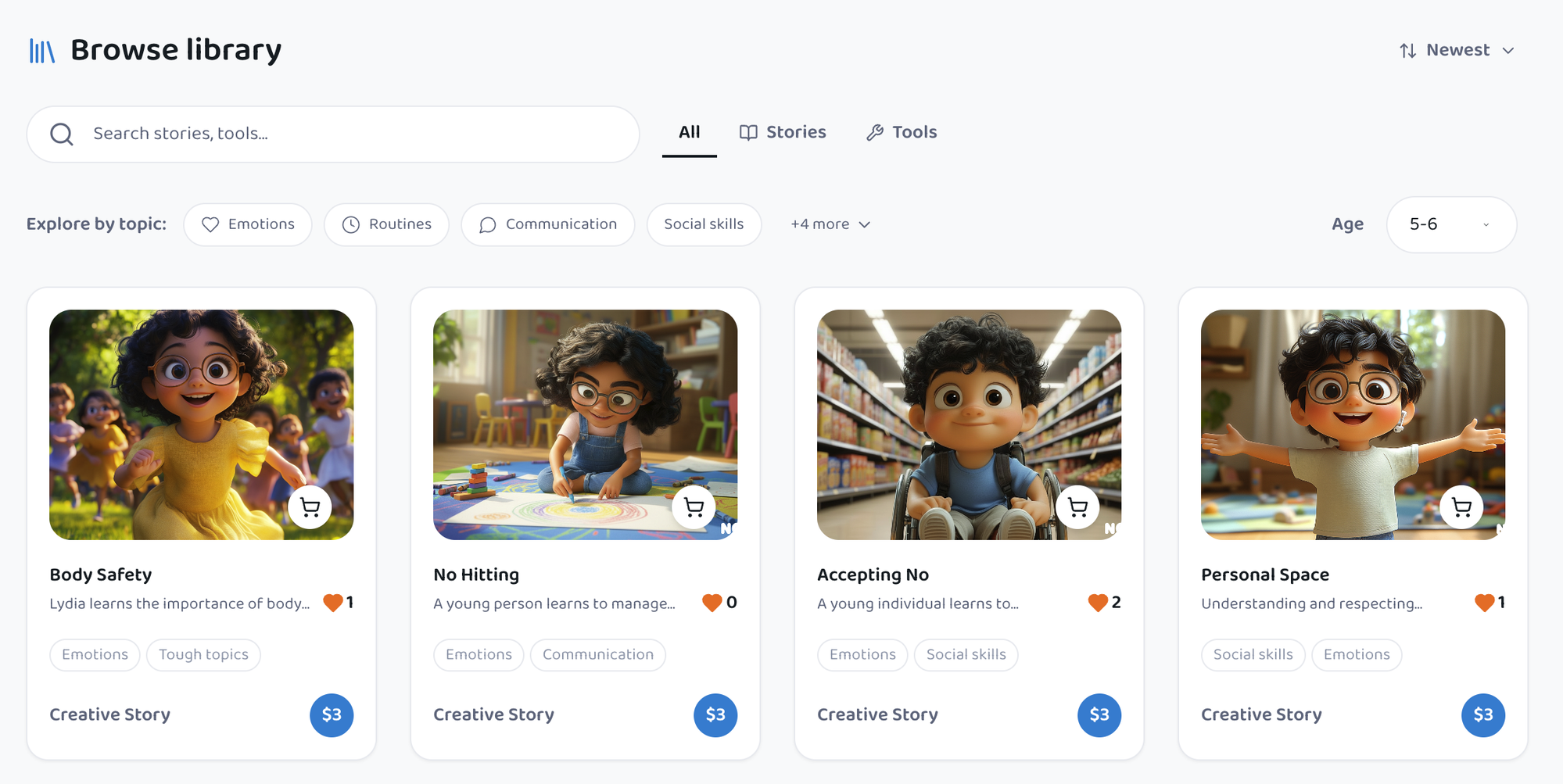Nookly Marketplace: curated, filtered by topic and age